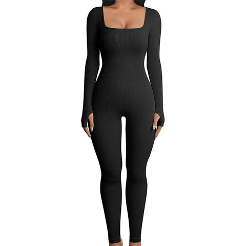 Long Sleeve Ribbed Jumpsuit